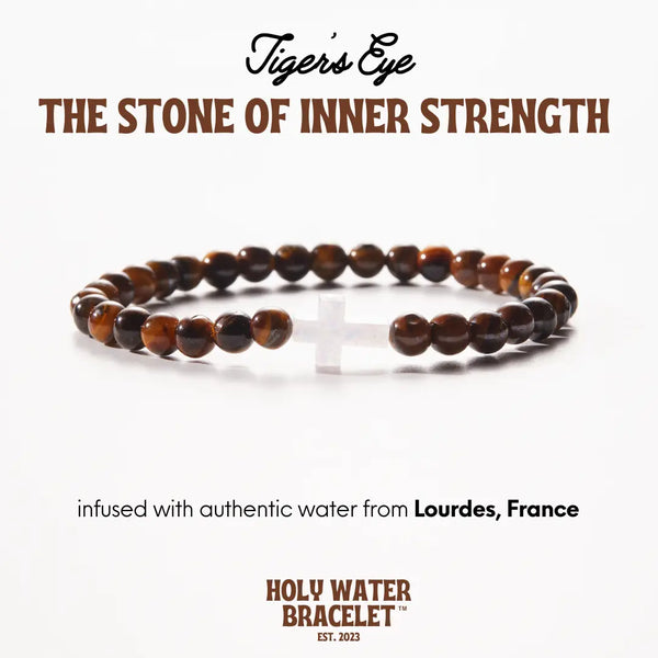 Holy Water Mens Cross Tiger's Eye Bracelet