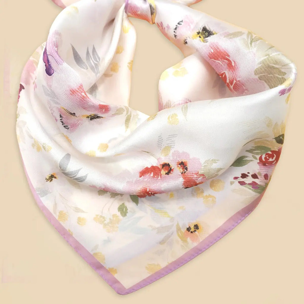 Floral Print Silk-Finish Bandana Scarf