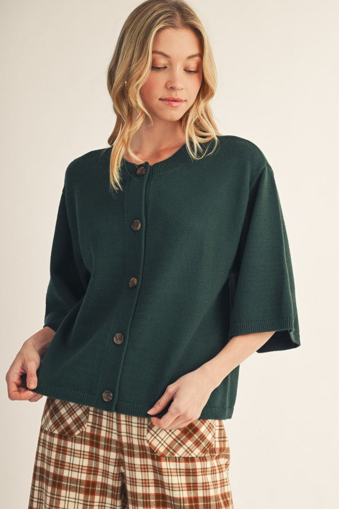 3/4 Sleeve Button Down Sweater Cardigan