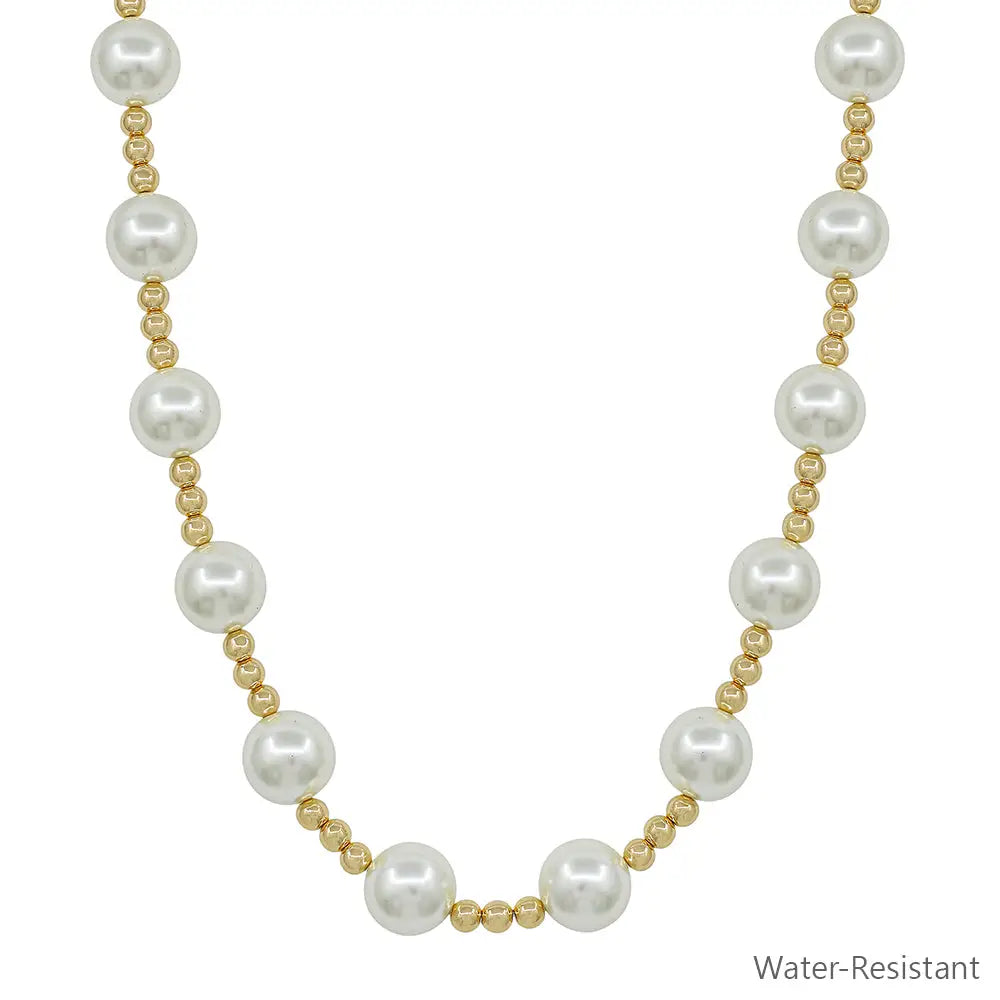 Water Resistant Large Pearl Beaded 14mm Ball w/ 5mm Beaded Chain 16"-18" Necklace