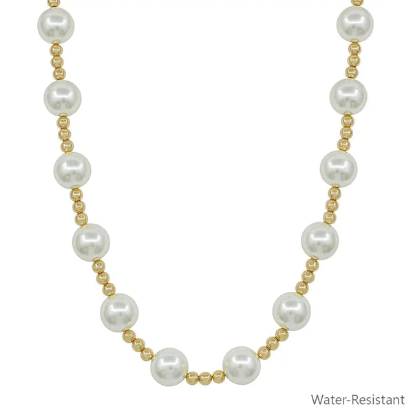 Water Resistant Large Pearl Beaded 14mm Ball w/ 5mm Beaded Chain 16"-18" Necklace