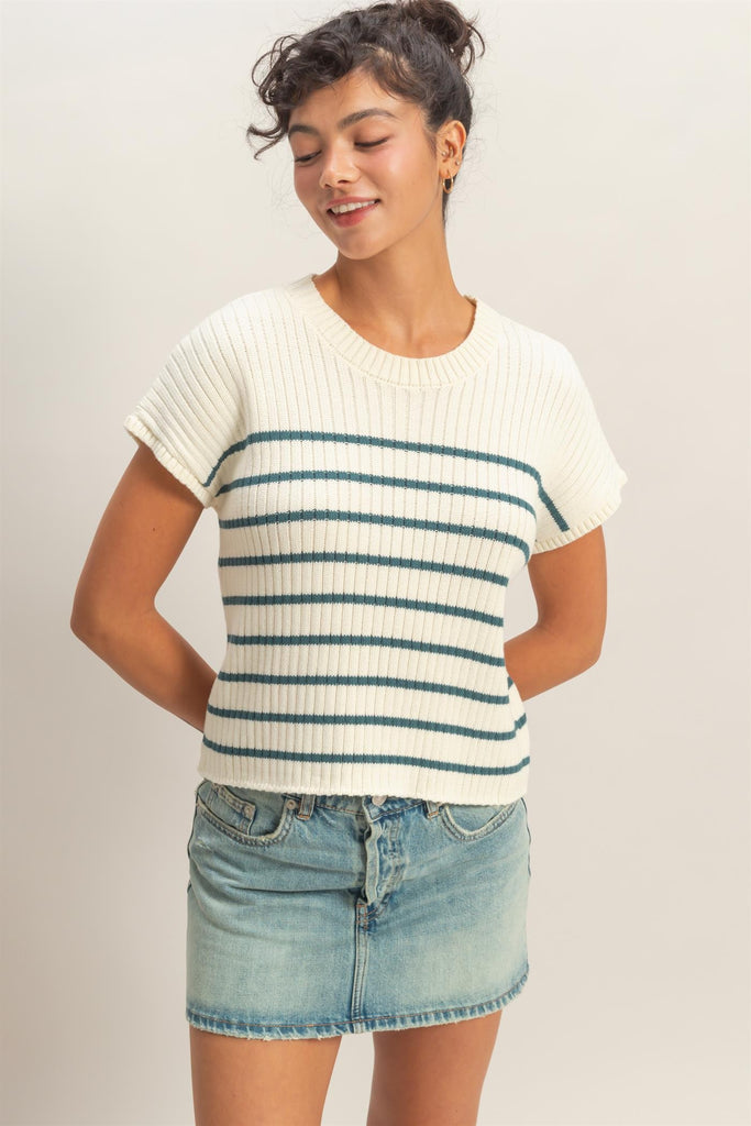 Sleeveless Ribbed Striped Knit Top