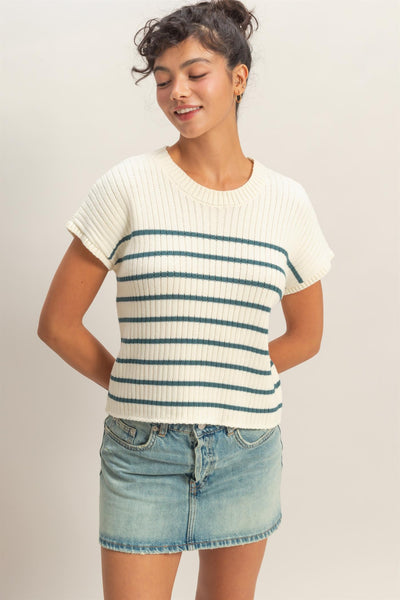 Sleeveless Ribbed Striped Knit Top