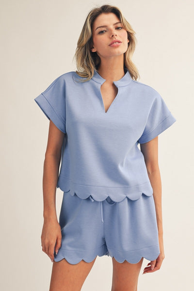 Scallop Hem Solid Top & Shorts Set