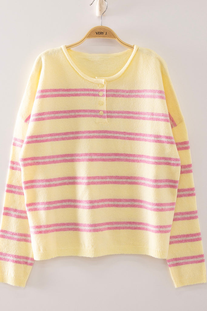 Cozy Stripe Button Knit Sweater