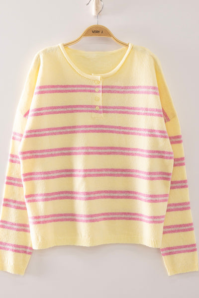 Cozy Stripe Button Knit Sweater