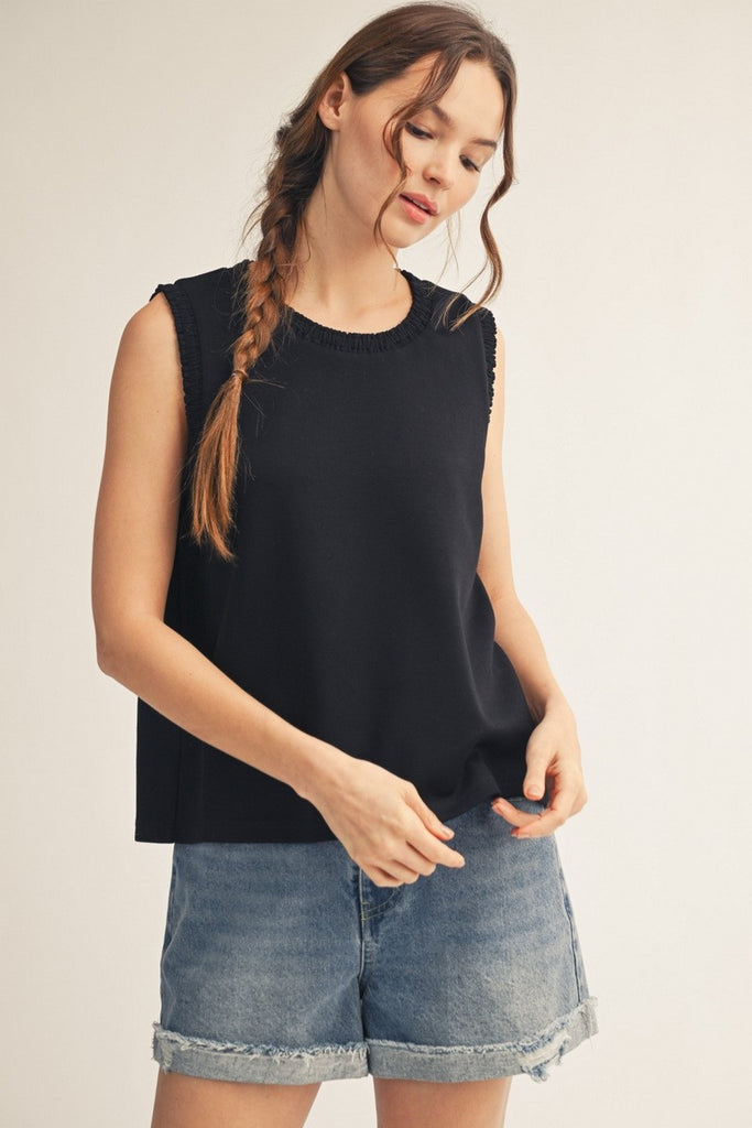 Smocked Edge Detail Sleeveless Top