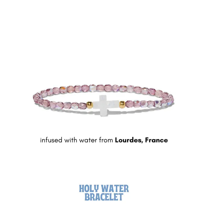 Holy Water Beaded Amethyst Cross Bracelet