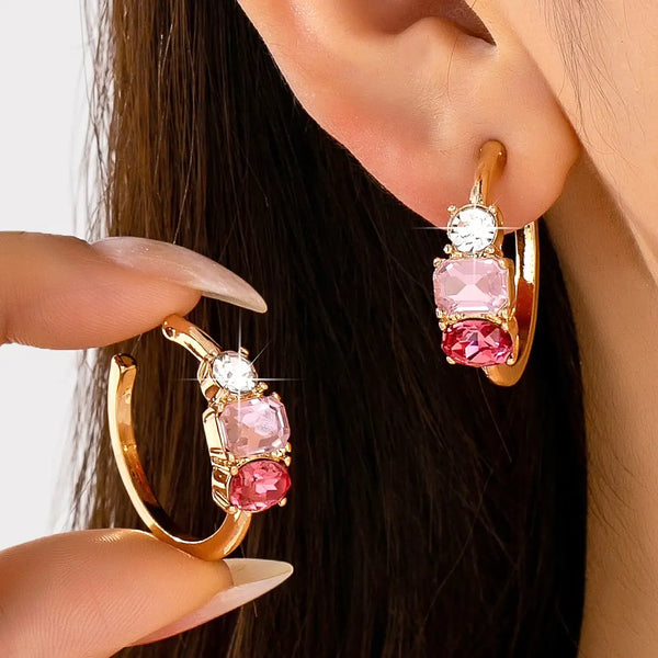 Rosy Gradient Crystal Hoop Earrings