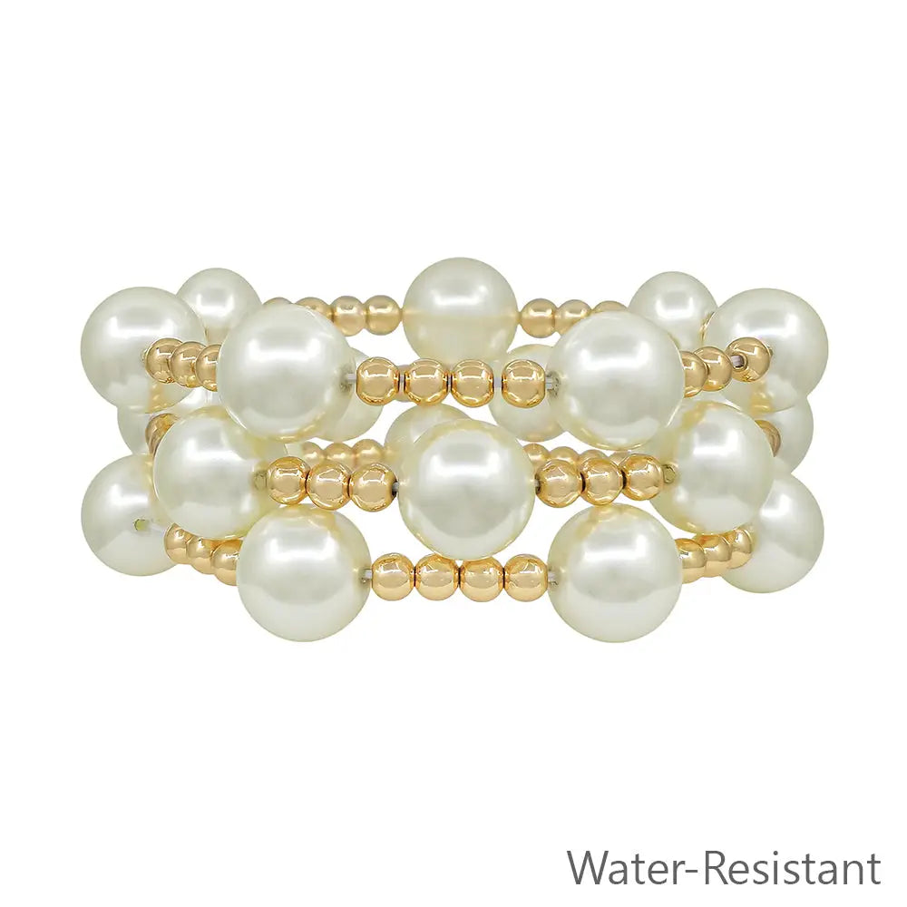 Set of 3 Pearl 14mm Ball & 5mm Beaded Stretch Bracelets