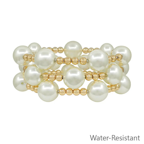 Set of 3 Pearl 14mm Ball & 5mm Beaded Stretch Bracelets