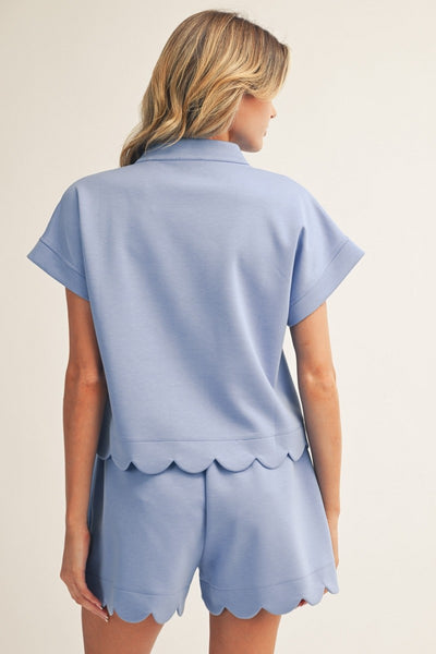 Scallop Hem Solid Top & Shorts Set