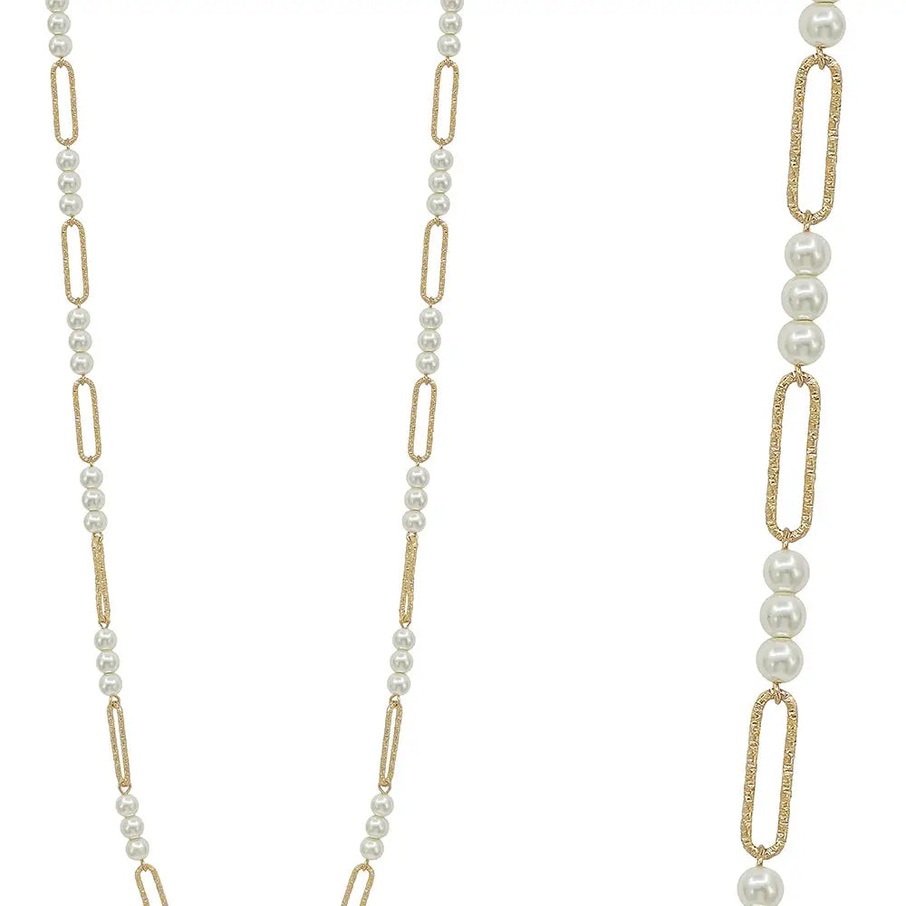 Water Resistant Pearl Beaded & Open Oval Chain 34" Necklace