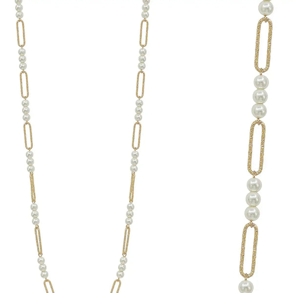 Water Resistant Pearl Beaded & Open Oval Chain 34" Necklace