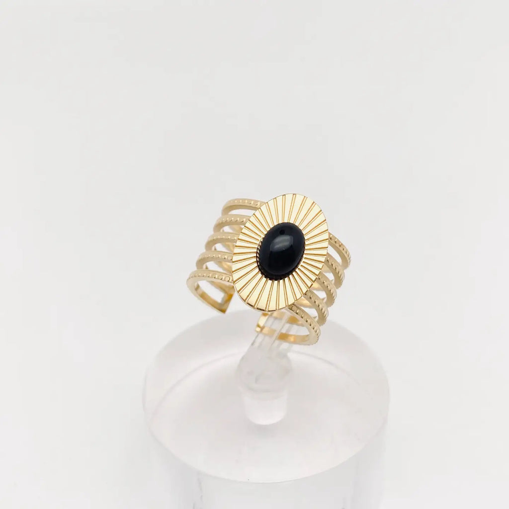 Natural Stone Stainless Steel Adjustable Vintage Ring