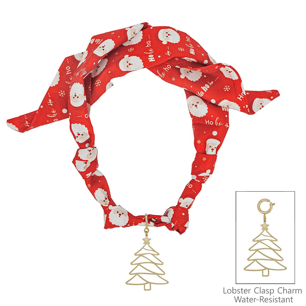 Christmas Santa Printed Silk Knotted Scarf Necklace