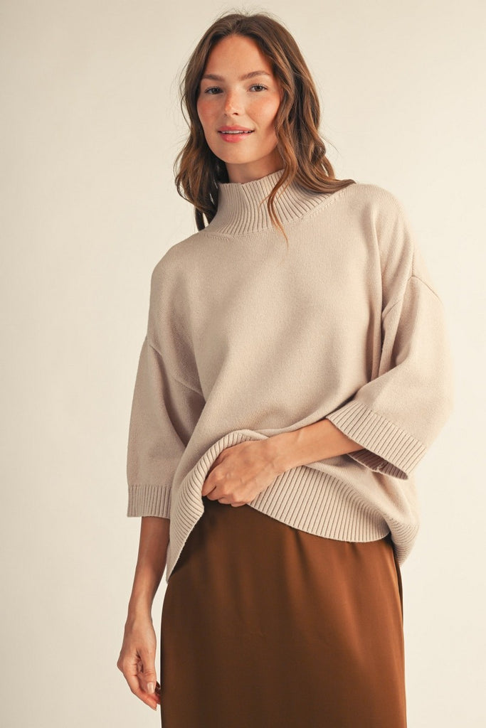 Drop Shoulder Turtleneck Sweater Top