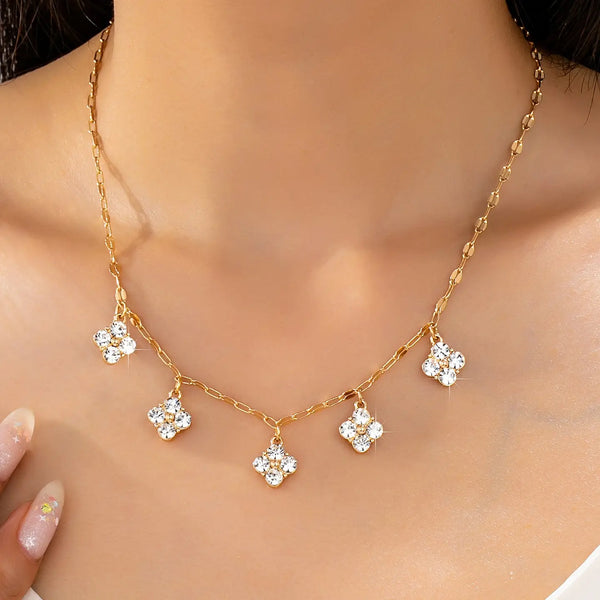 Crystal Quatrefoil Clover Station Necklace