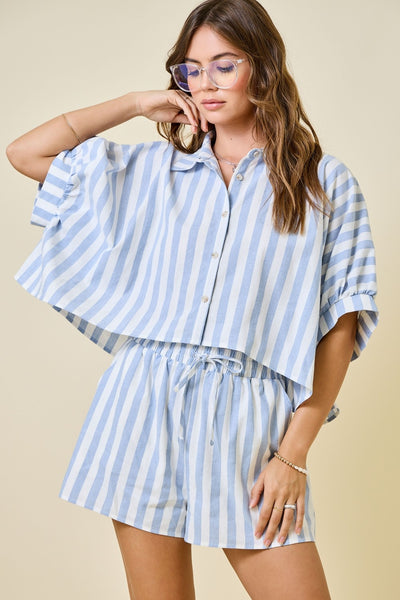 Striped Boxy Cropped Shirt & Shorts Set