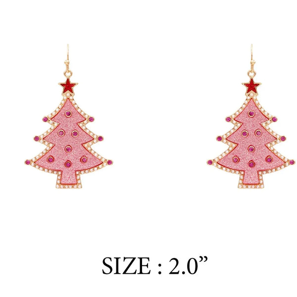 Pink & Red Color Coated Christmas Tree Metal 2" Earring