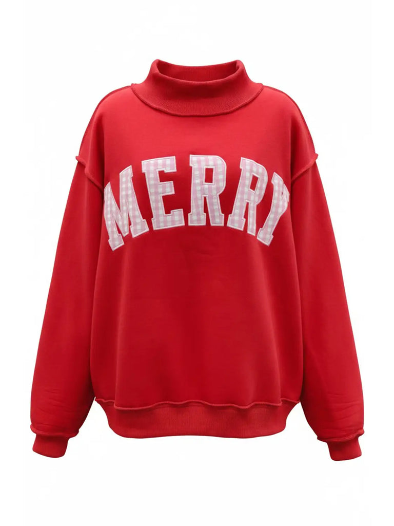Merry Embroidered Mock Neck Sweatshirt