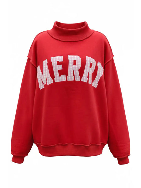 Merry Embroidered Mock Neck Sweatshirt