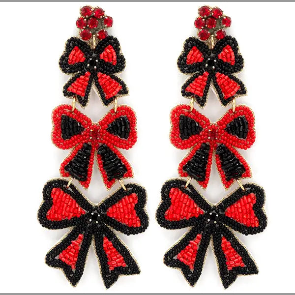 Three-Tier Bow Beaded Earrings