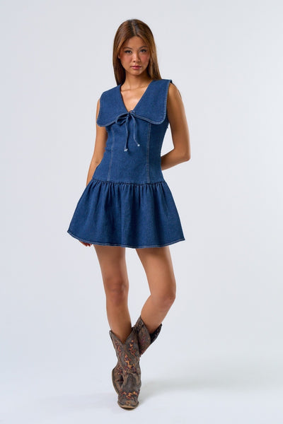 Denim Bib Detail Mini Dress