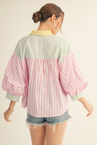 Stripe Mix-match Button Down Top