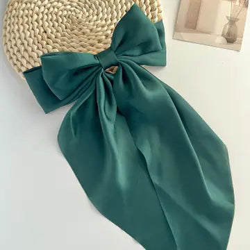 Plain Satin Long Ribbon Bow Large Barrettes Hair Clips