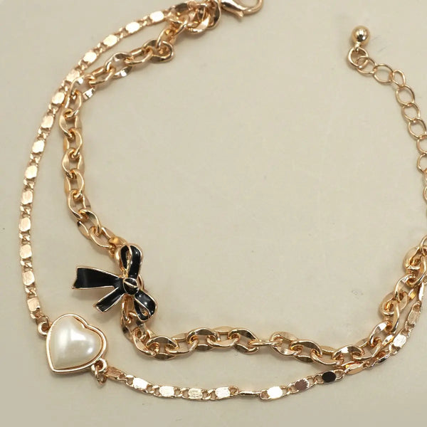 Charm Bracelet-Multi Layer Epoxy Bow Pearl Charms