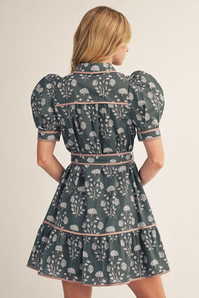 Puff Shoulder Button Down Floral Dress
