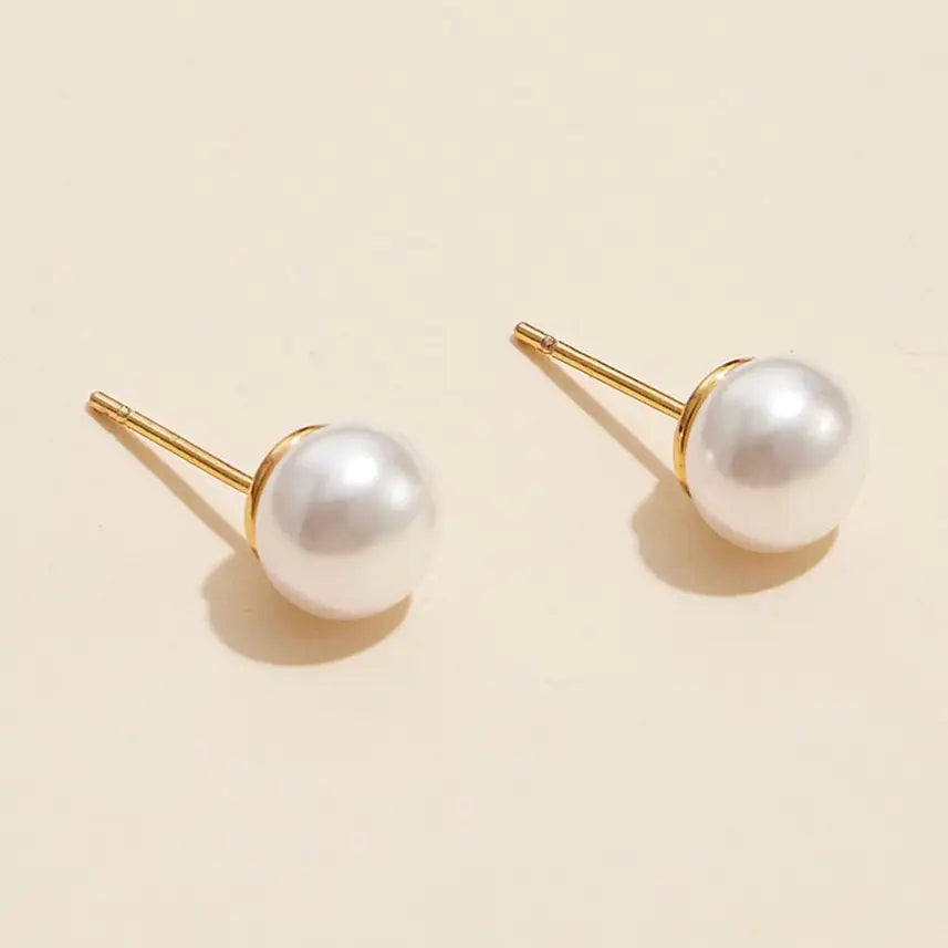 18K Gold Dipped Classic Pearl Stud Earrings