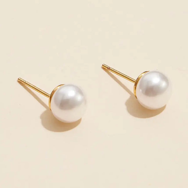 18K Gold Dipped Classic Pearl Stud Earrings