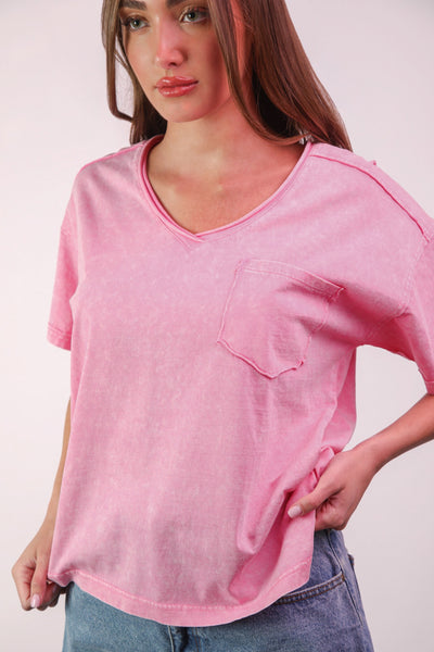 Mineral Washed V-Neck Knit Top