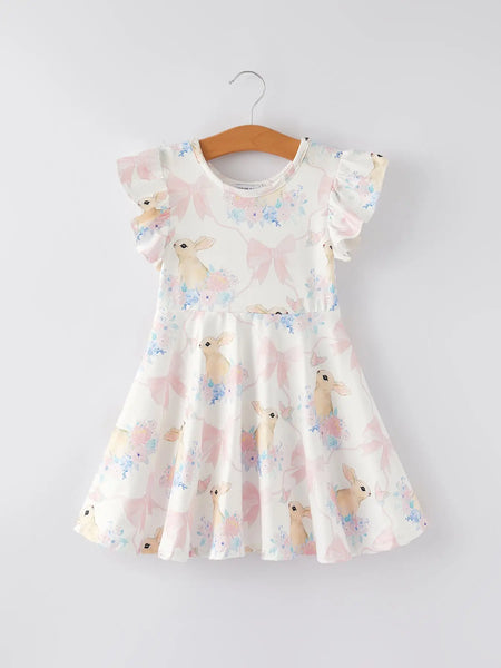 Easter Bunny White Flying Sleeves Girls Dress