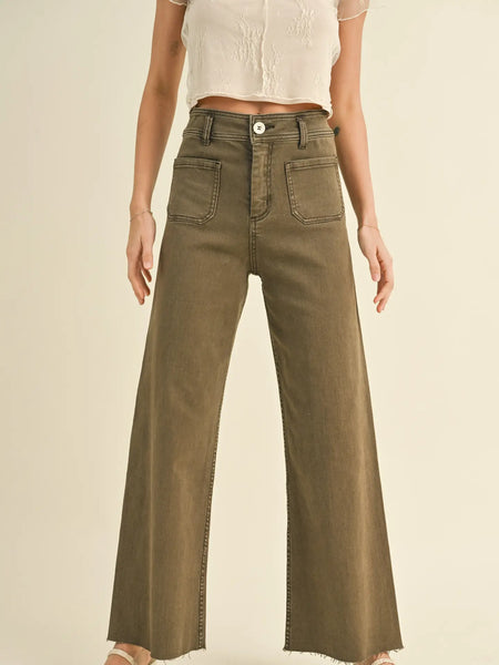 Straight Wide Leg Pants with Front Pockets