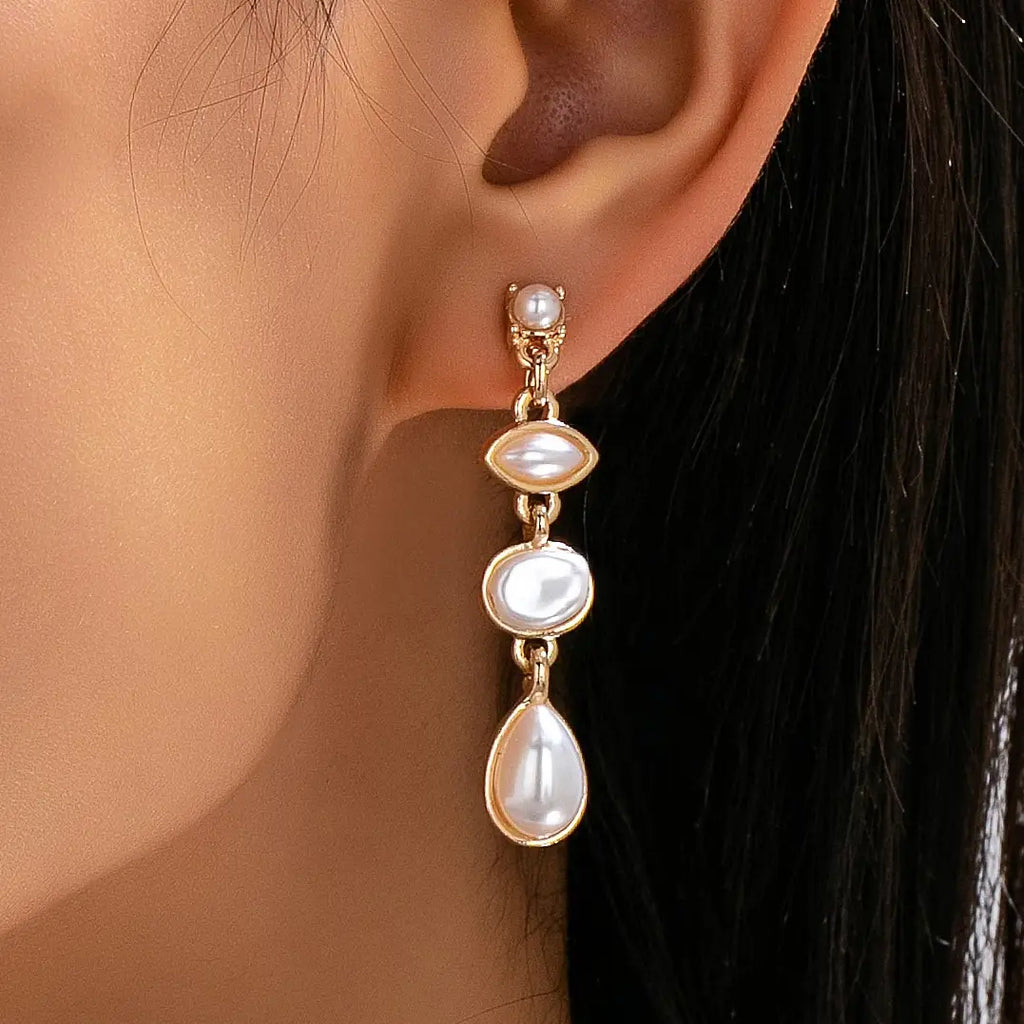Multi-Shape Pearl Tiered Drop Earrings