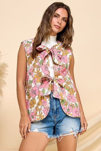 Printed Stripe Quilt Ribbon Tie Vest