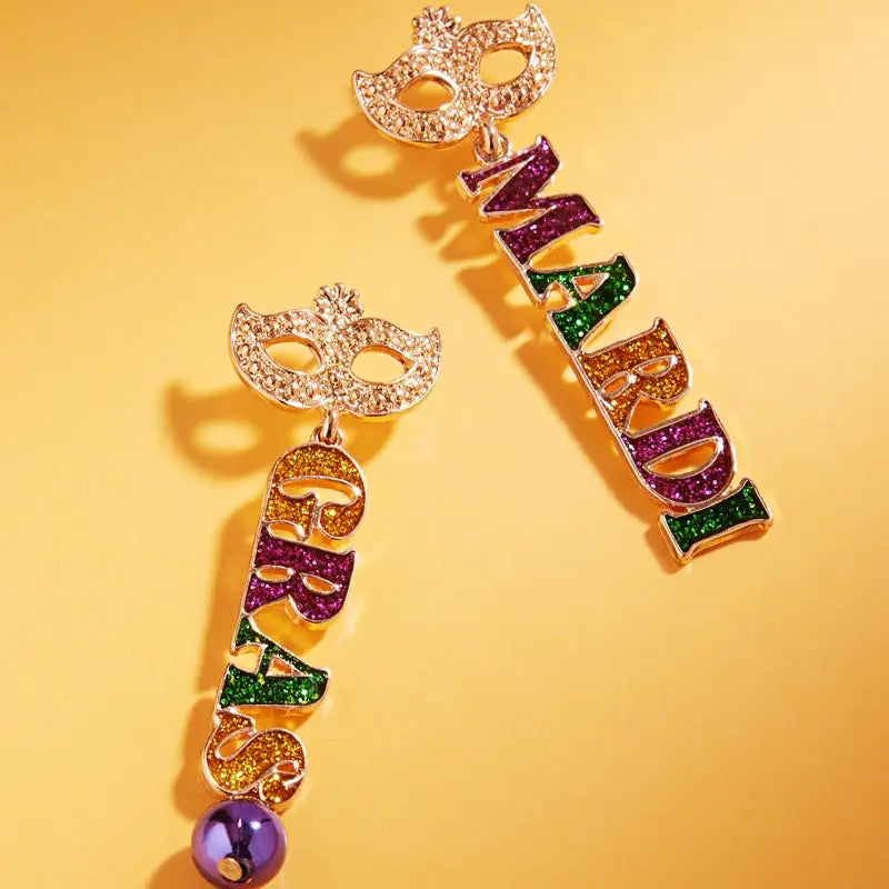 Mask Mardi Gras Letter Titanium Post Earrings