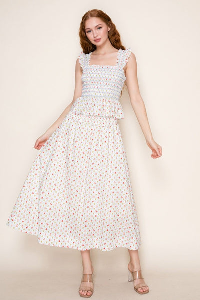 Smocked Bodice Top & Midi Skirt Set