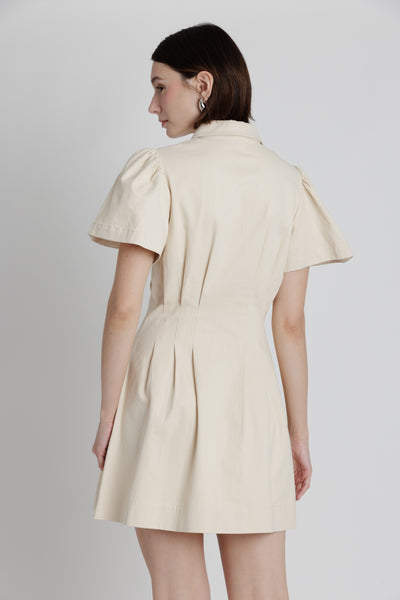 Pleated Twill Utility Mini Dress
