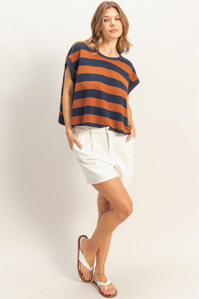 Striped Boxy Crew Neck Top