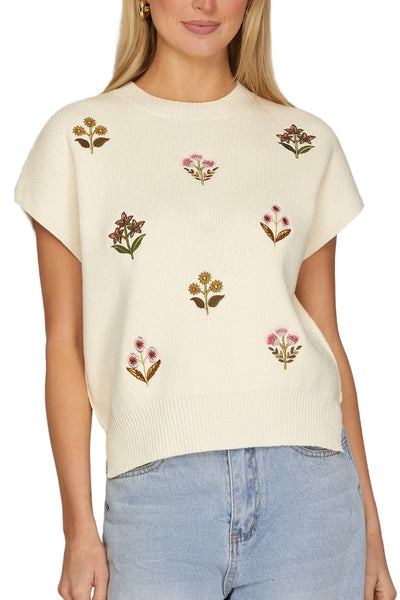 Round Neck Embroidered Sweater Top