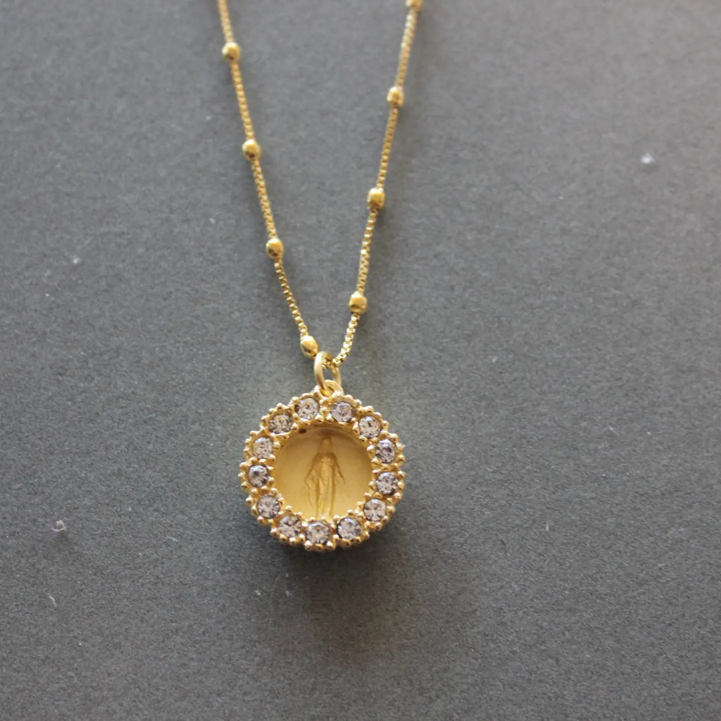 Accent Mary Medal Pendant/Charm Necklace