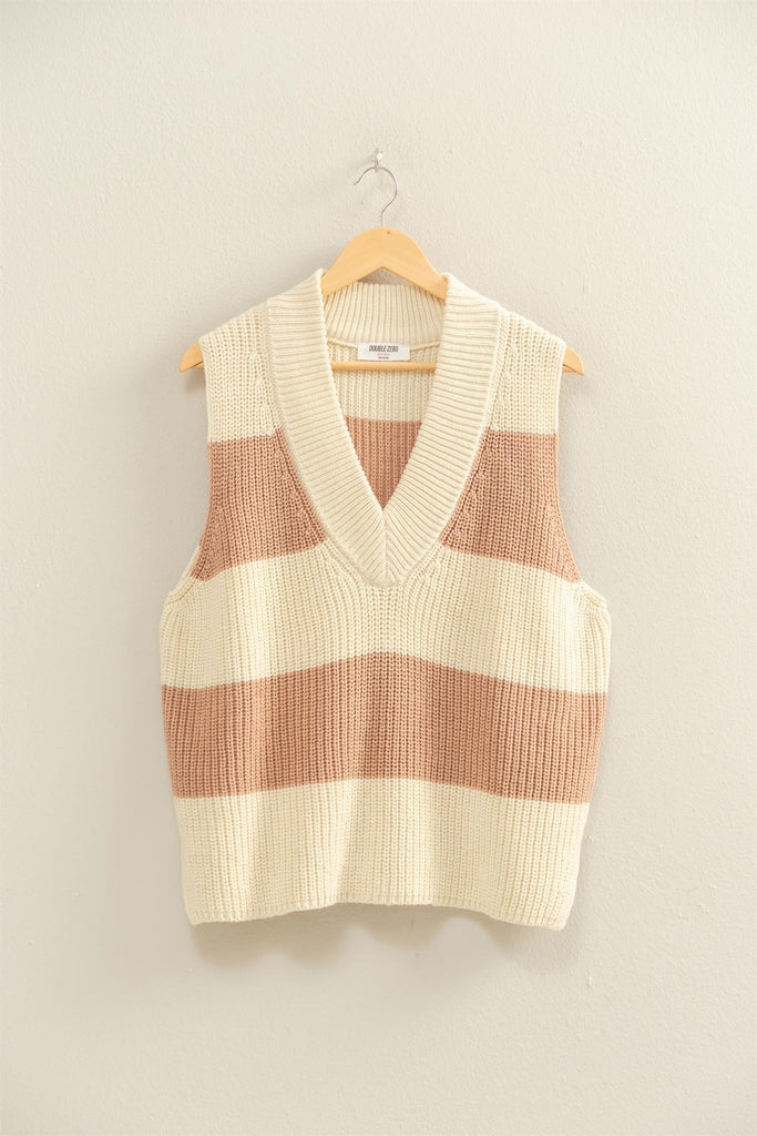 Striped V-Neck Side Slit Sweater Vest