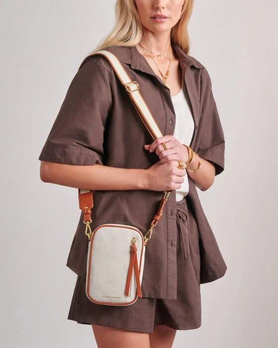 Hallie Canvas Cognac Small Crossbody Bag