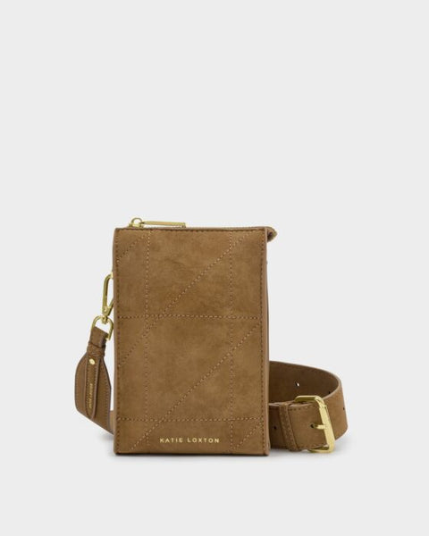 Katie Loxton Avery Caramel Slim Quilted Suede Crossbody Bag