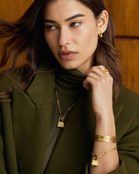 Katie Loxton Luxe Lock Textured Gold Bangle