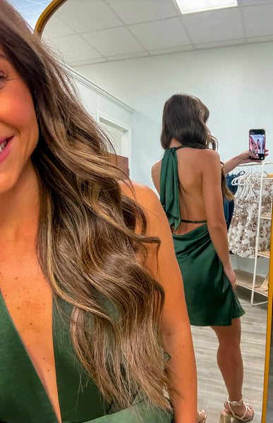 Satin Halter Tie Neck Dress